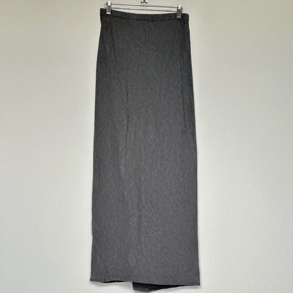 Jarbo Gray Linen Blend Maxi Skirt Elastic‎ Waist Asymmetrical Hem Size 0